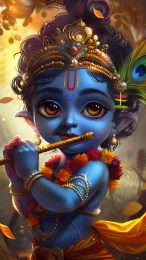 Lord Krishna Cartoon Illustration: Mobile Background