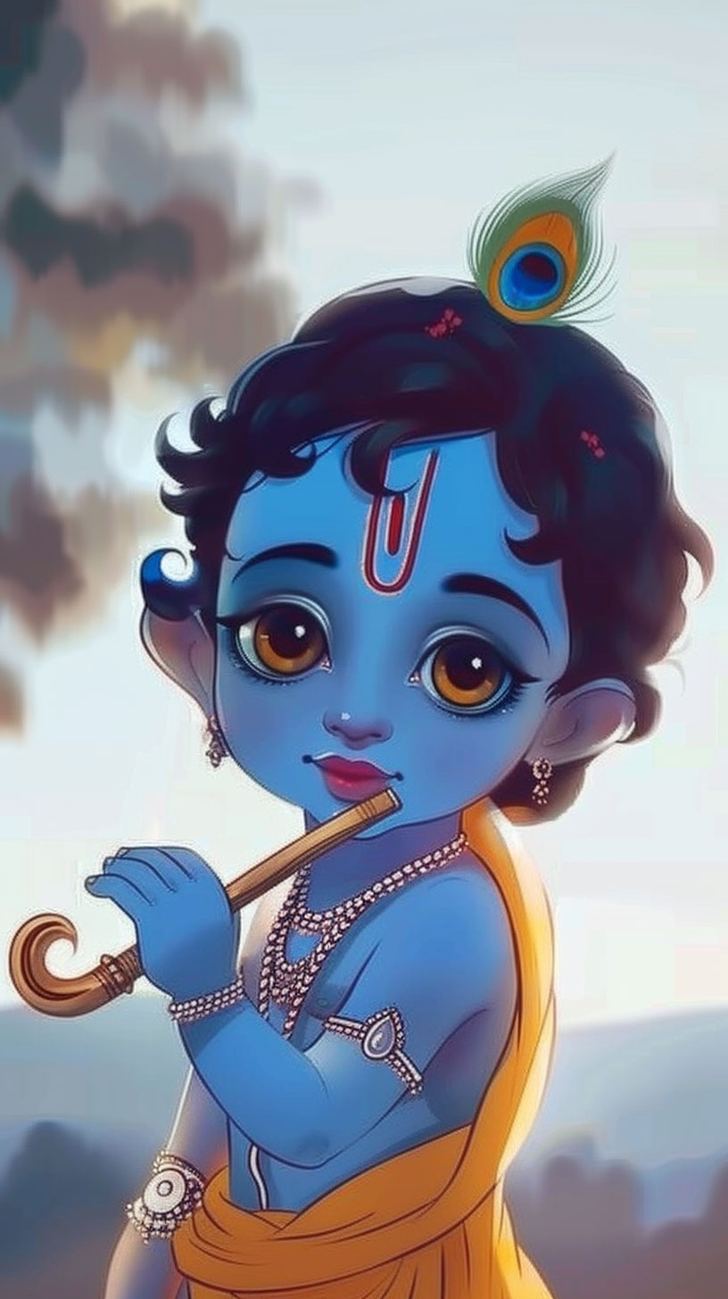 Lord Krishna Cartoon Artwork: Smartphone Background