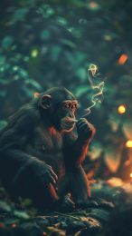 Monkey Smoking Cigarette Digital Wallpaper