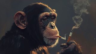 16:9 HD Monkey Smoking AI Wallpaper