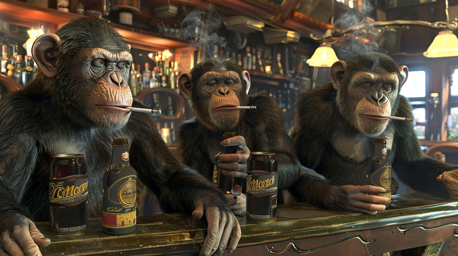 Free Download: AI Monkeys Smoking and Drinking HD Wallpaper