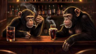 High-Quality AI Monkeys Smoking and Drinking Wallpaper