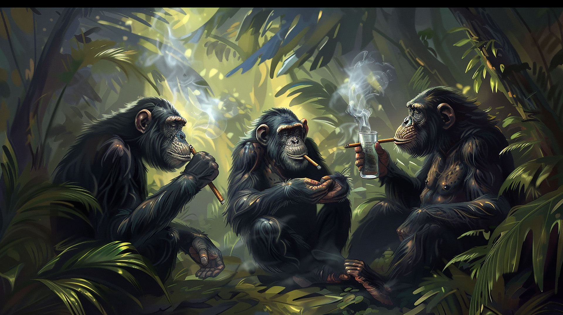 Ultra HD Monkeys Smoking and Drinking AI Wallpaper