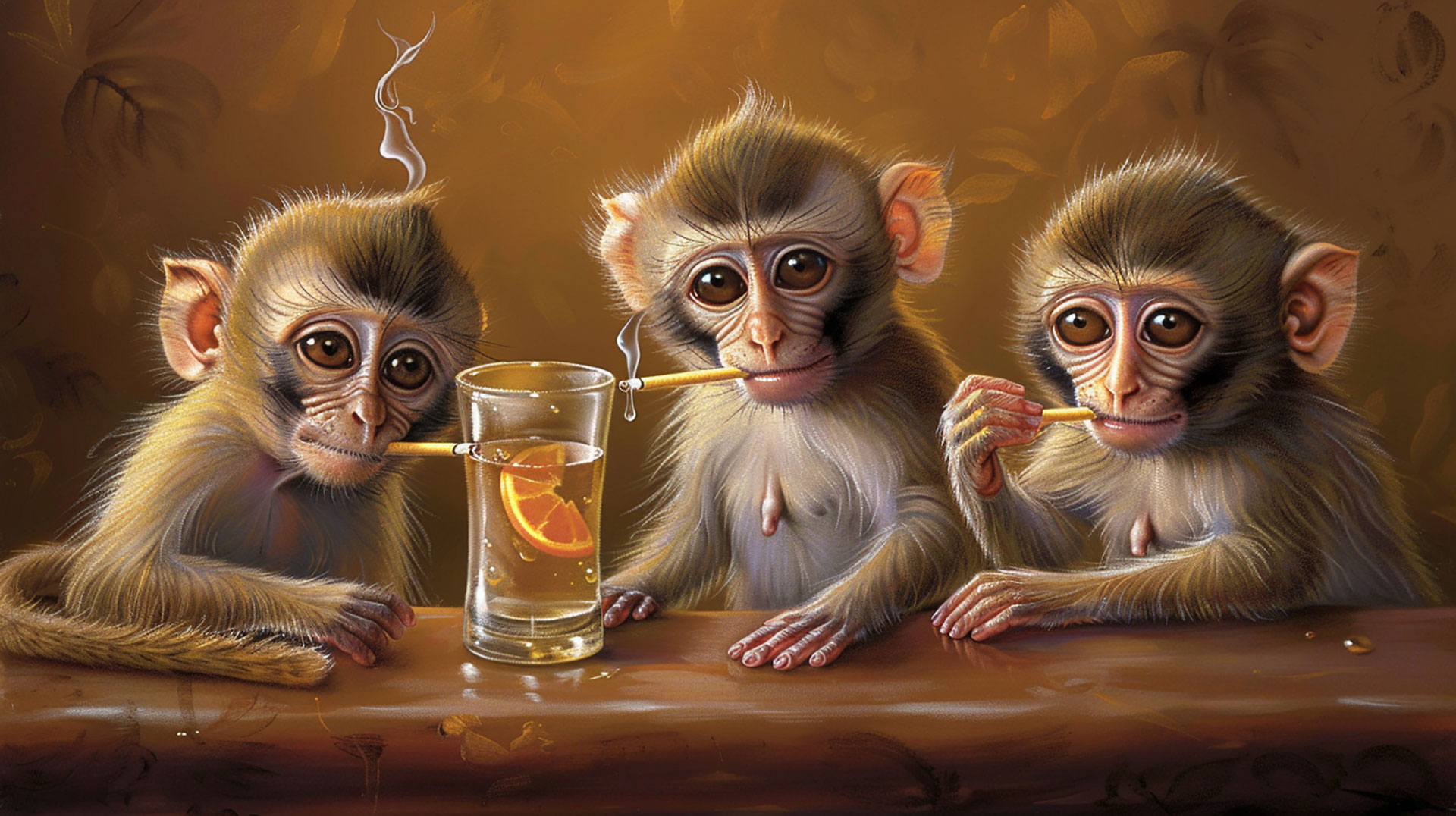 4K AI Image of Monkeys Smoking and Drinking