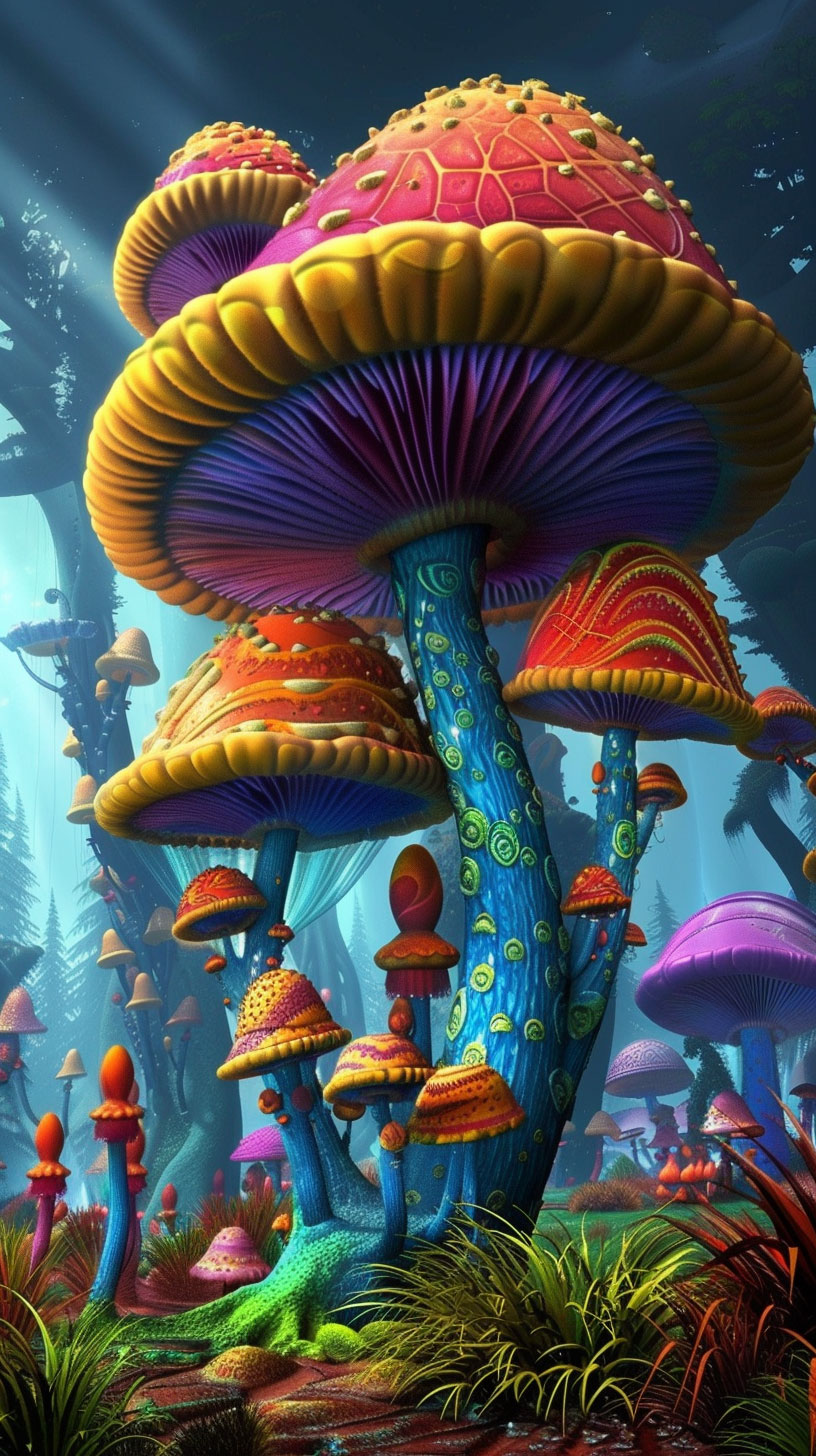 Trippy psychedelic mushroom wallpaper for iPhone in HD