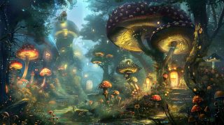 AI-generated psychedelic mushroom wallpaper in vivid colors