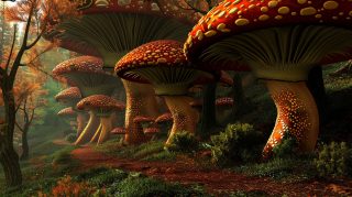 Colorful psychedelic mushroom desktop wallpaper in 4K