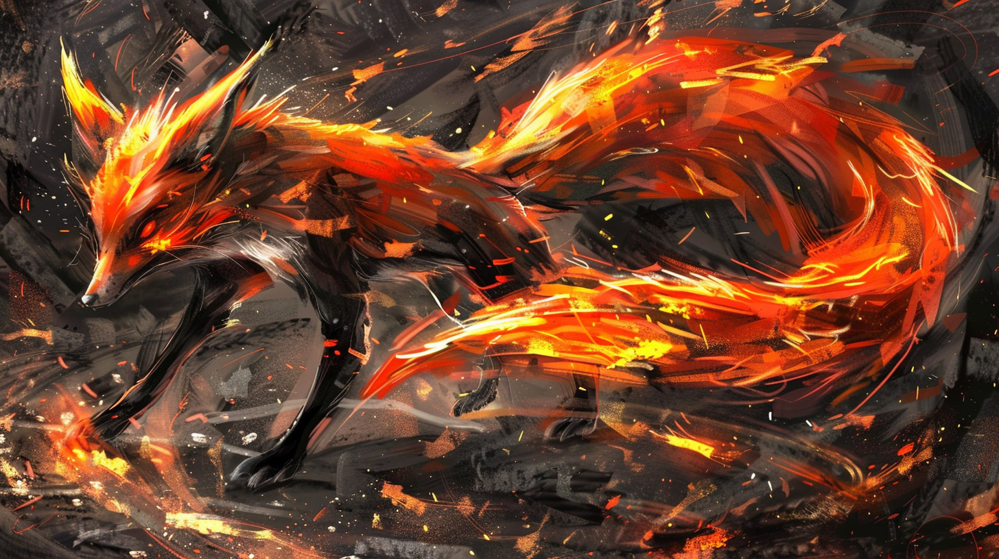 Vivid Nine-Tailed Fox Desktop Background in HD Format