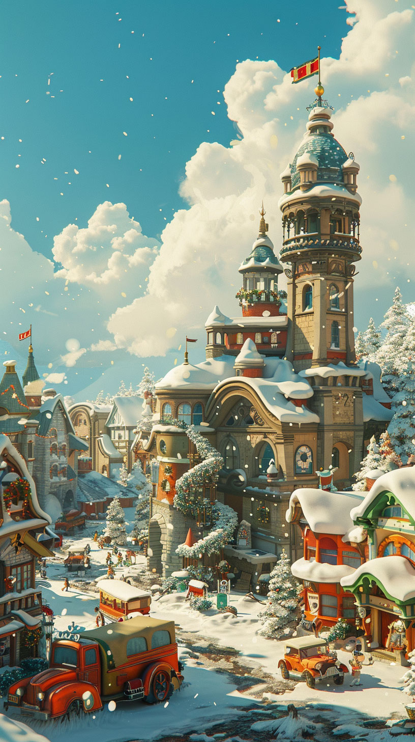 Nostalgic Old Fashion Christmas Cartoon Huawei Wallpaper 4K