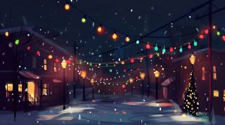 1920x1080 Old Fashioned Christmas Lights Town Cartoon Wallpaper