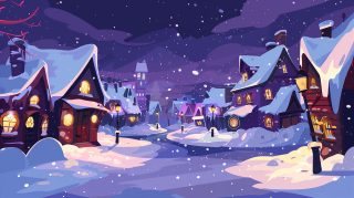 Ultra HD Old Fashioned Christmas Lights Town Cartoon Wallpaper