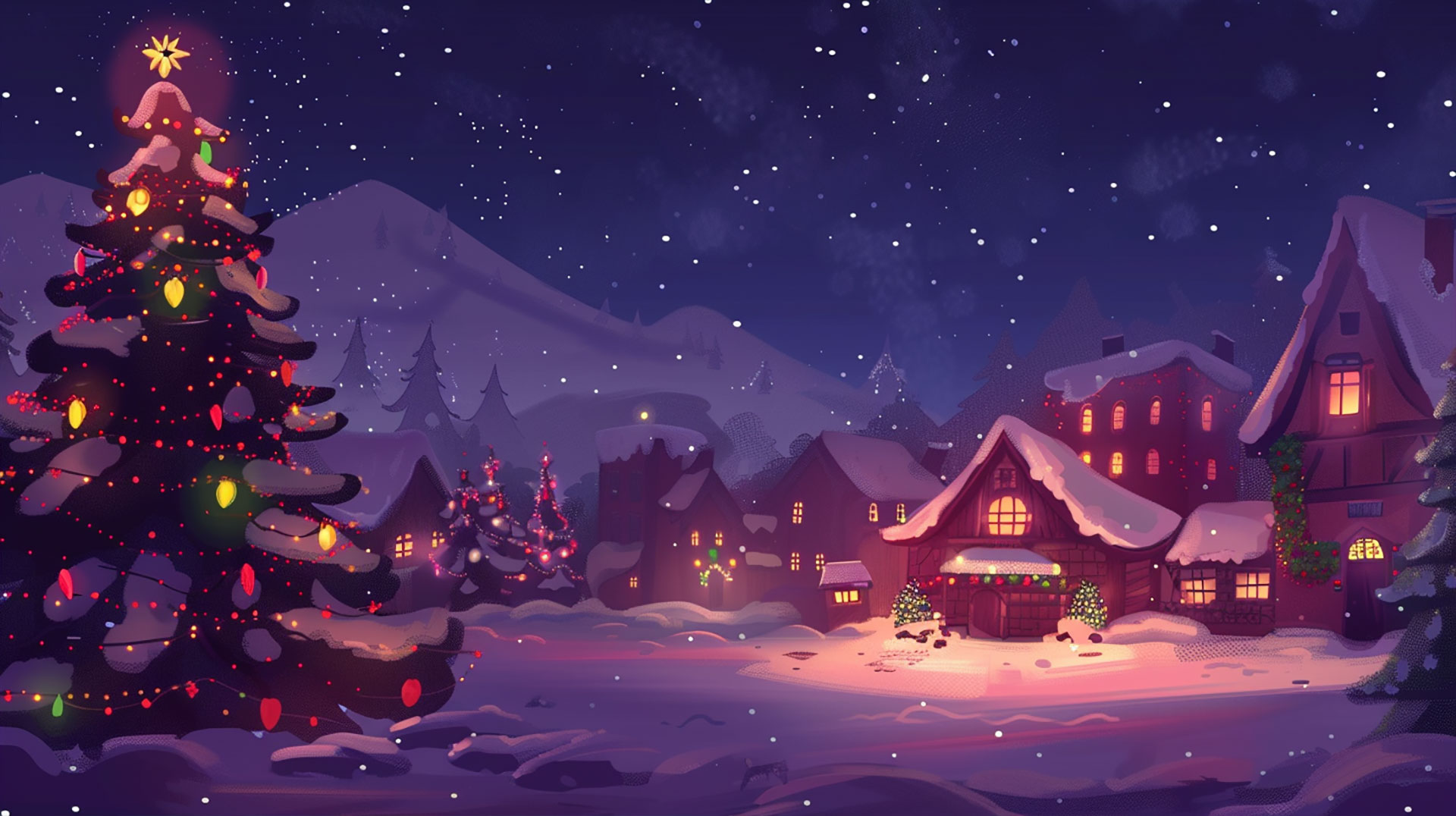 AI-Generated Old Fashioned Christmas Lights Town Cartoon Image