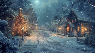 Old Fashioned Christmas Lights in Town Cartoon Wallpaper HD