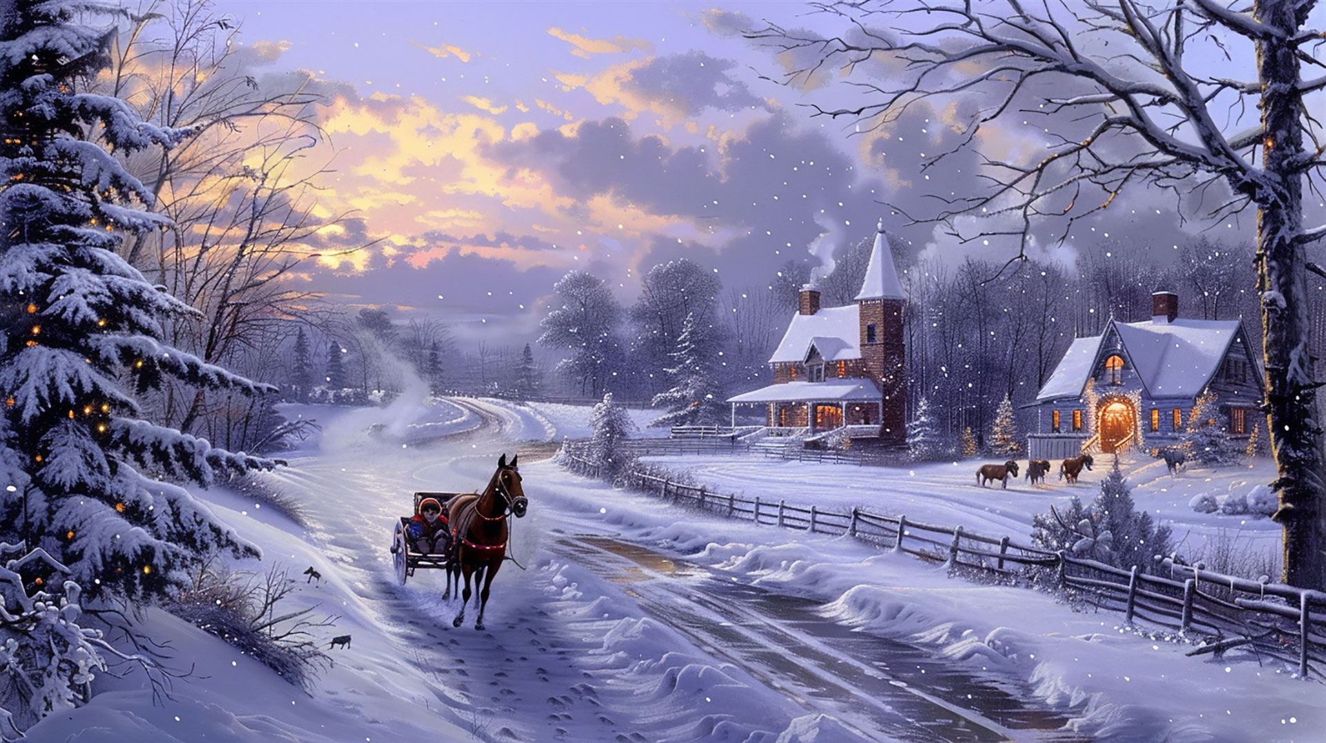 Digital Background: Old Fashioned Christmas Scene Wallpaper