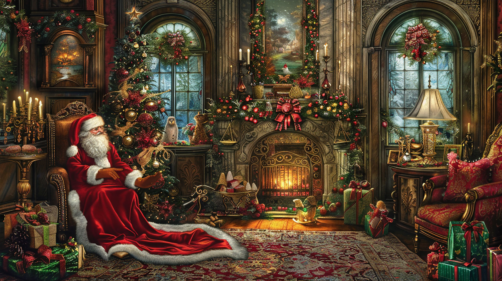 1920x1080 Old Fashioned Christmas Scene Wallpaper