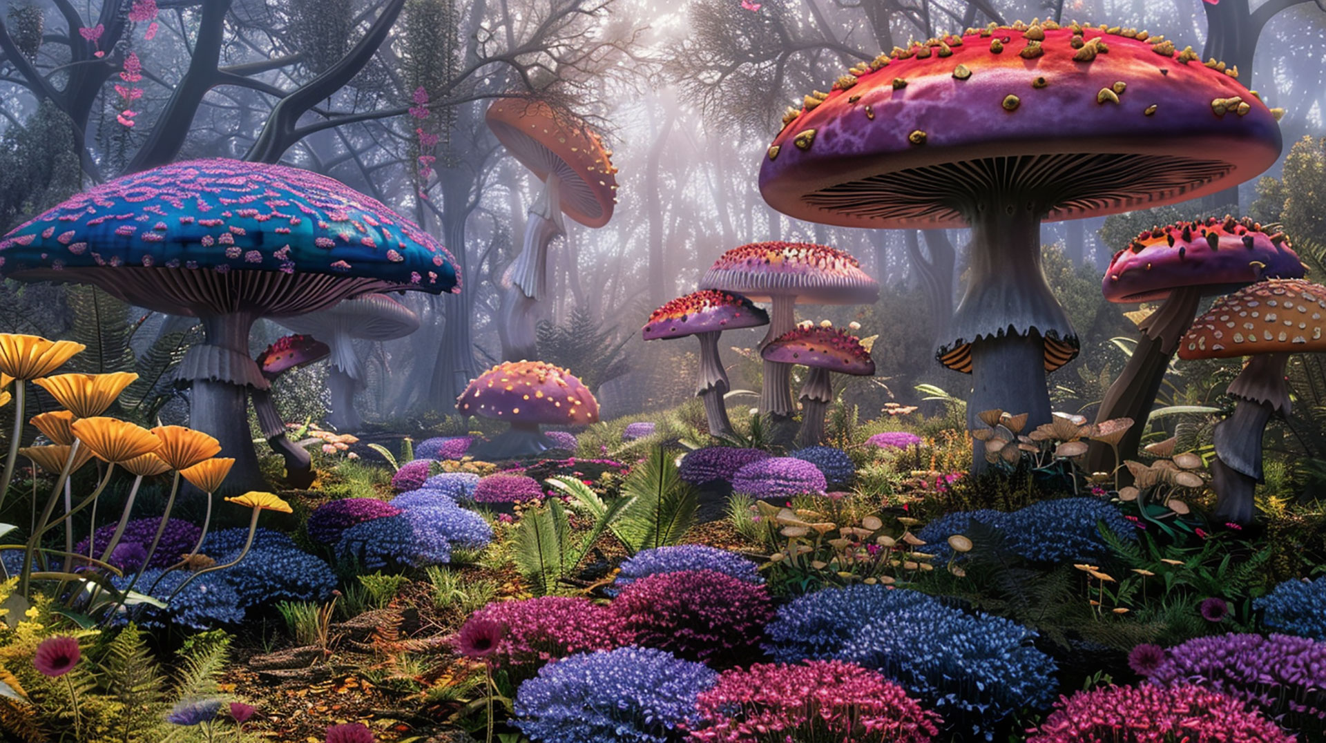 High-quality pictures of wild psychedelic mushrooms in 4K