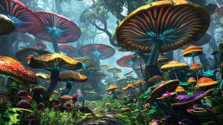 Close-up pictures of psychedelic mushrooms in their natural habitat