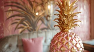 Aesthetic AI Wallpaper Featuring Pink and Gold Pineapples