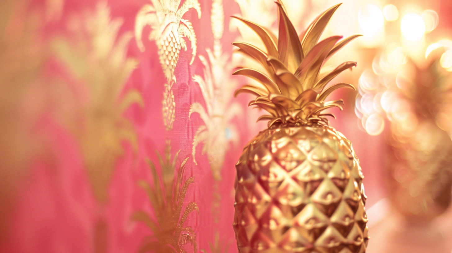 Elegant Digital Background: Pineapple Designs in Pink and Gold