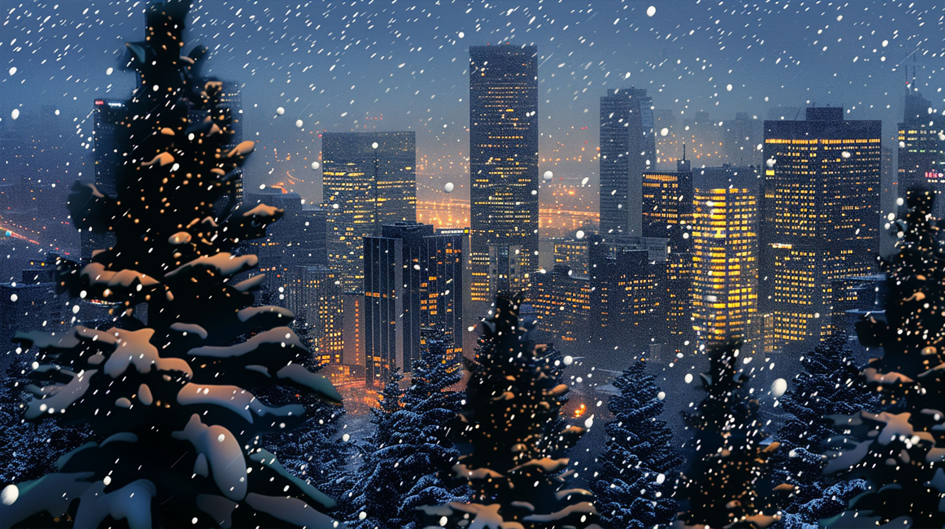 Realistic Winter Holiday Cityscape Backgrounds