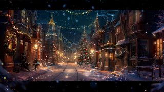 Snowy City Streets: Winter Holiday Wallpaper