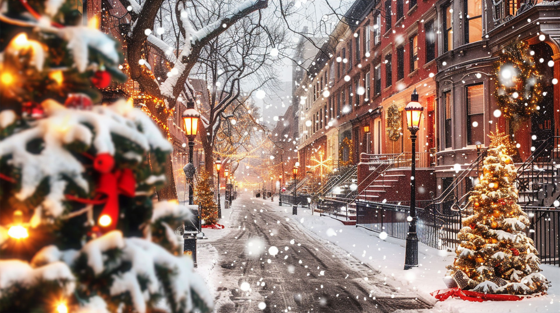 Urban Winter Holiday Scenes: Realistic City Wallpapers