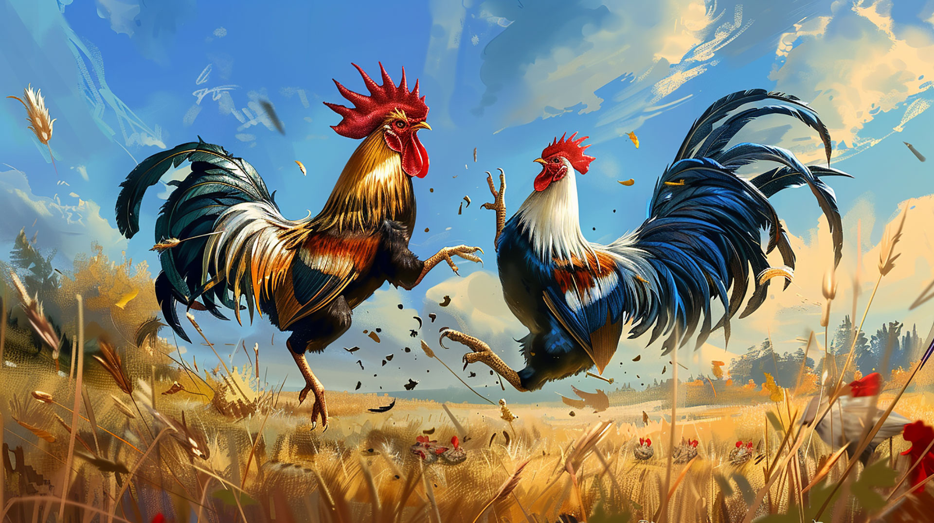 AI-generated rooster fight 4K wallpaper