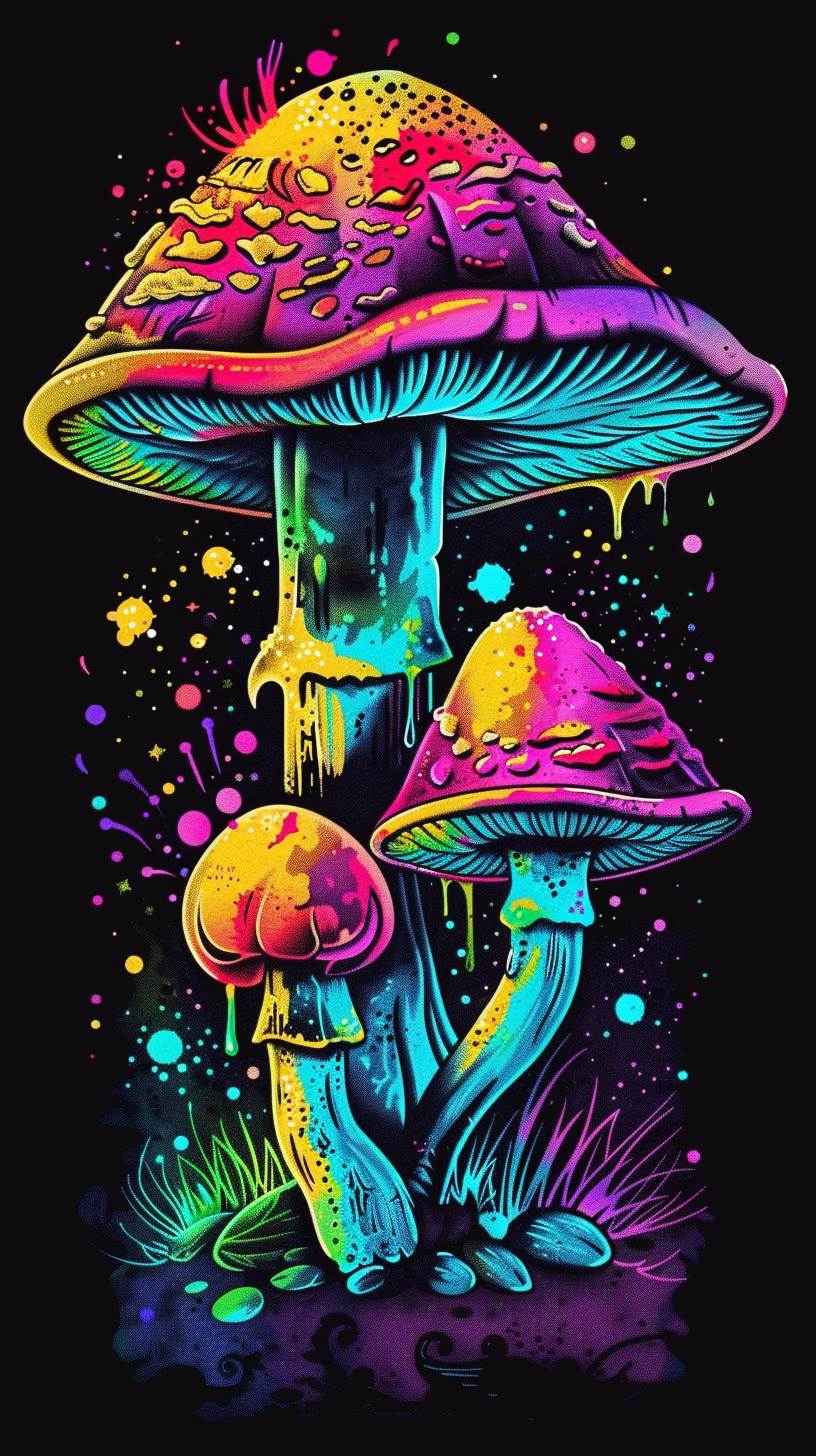 Trippy Mushroom Digital Backgrounds for iPhone and Android