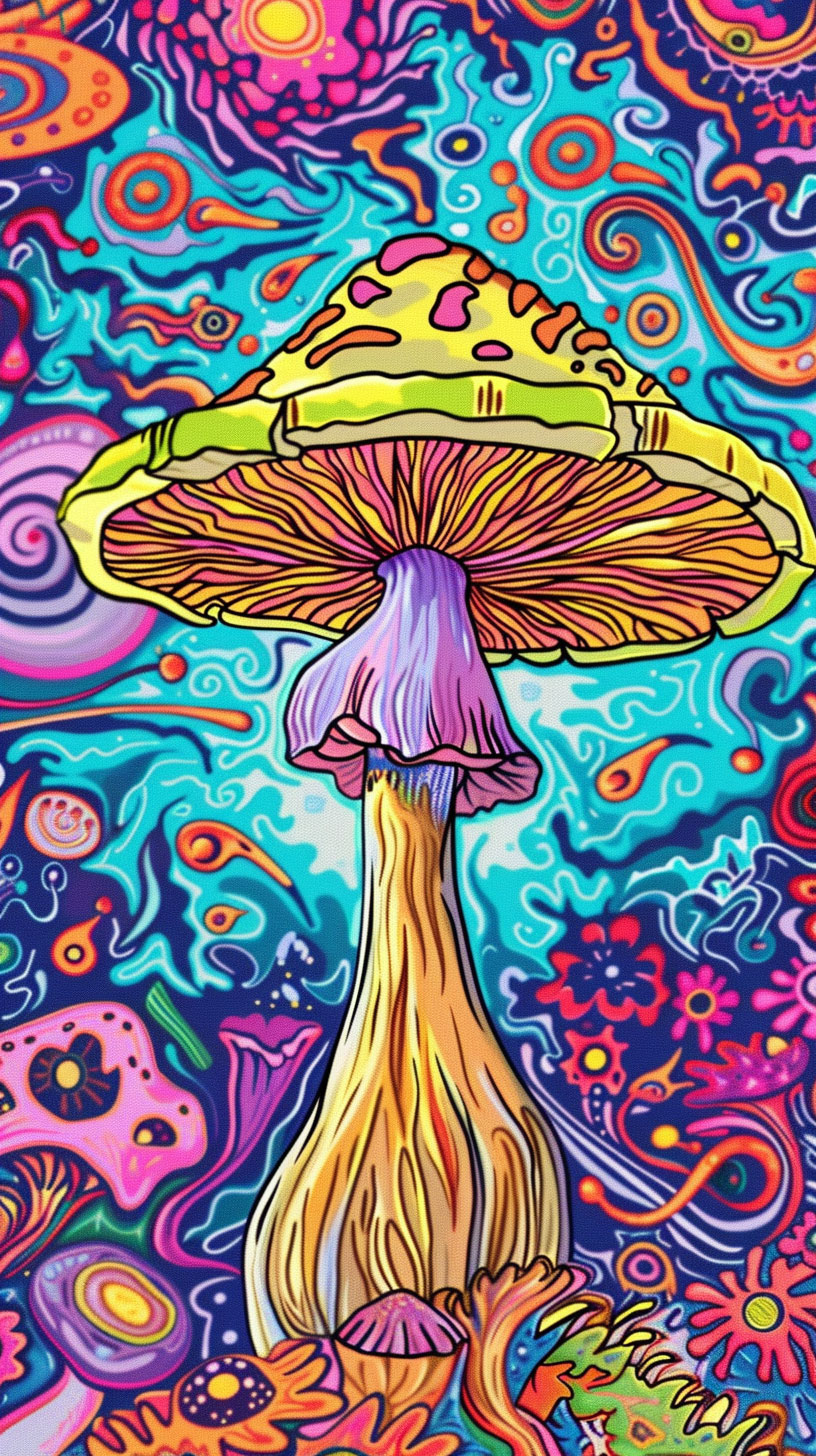 Colorful trippy psychedelic mushroom wallpaper for mobile phones