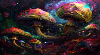 Intricate Digital Backgrounds with Psychedelic Mushrooms