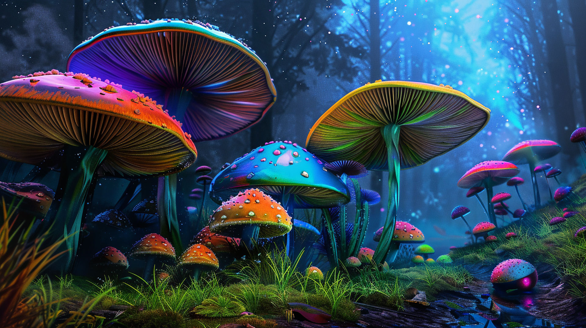 AI-generated trippy psychedelic mushroom wallpaper for PC