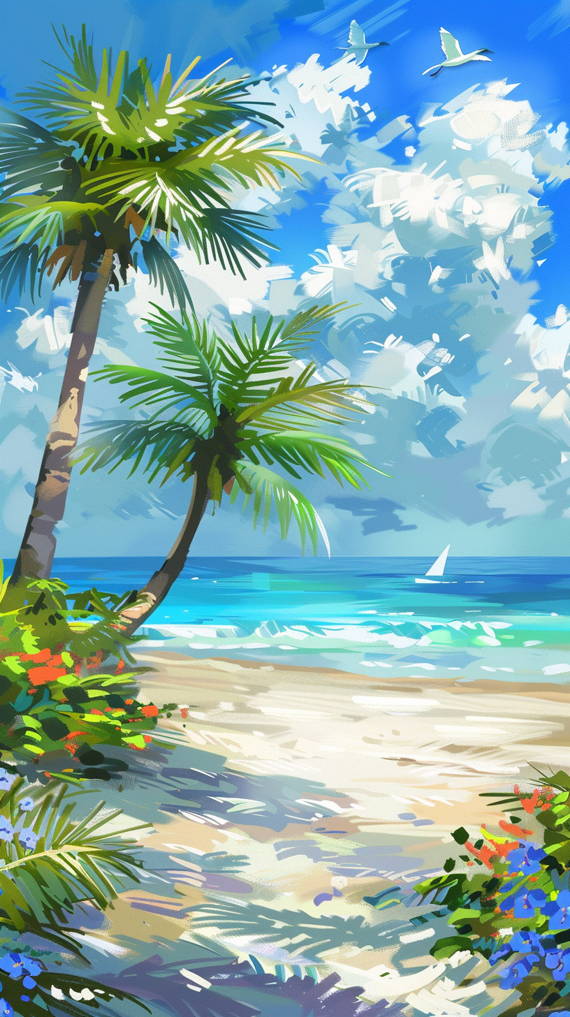 Stunning Tropical Palm Beach Digital Background for iPhone