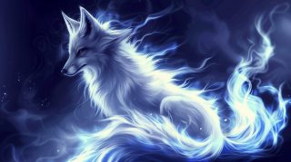 High Definition White Nine-Tailed Fox Wallpaper in 16:9Elevate Your Brand with a Stunning AI White Fox Symbol