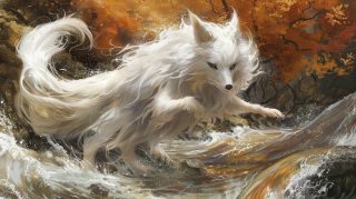 AI Generated White Nine-Tailed Fox Digital BackgroundThe Art of AI Branding: White Nine-Tailed Fox Creation