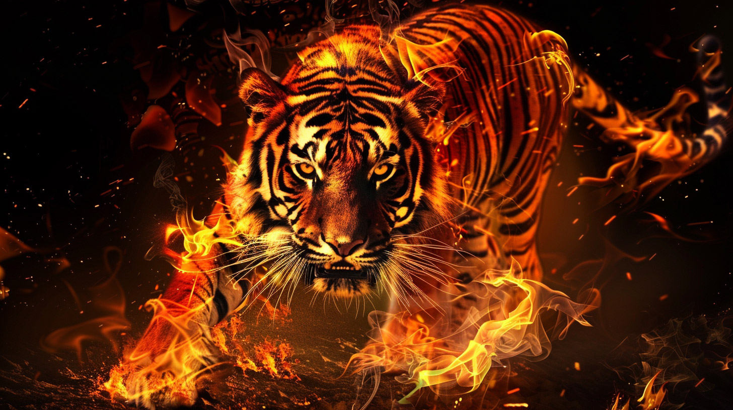 High Definition 3D Fire Tiger Wallpaper in 16:9