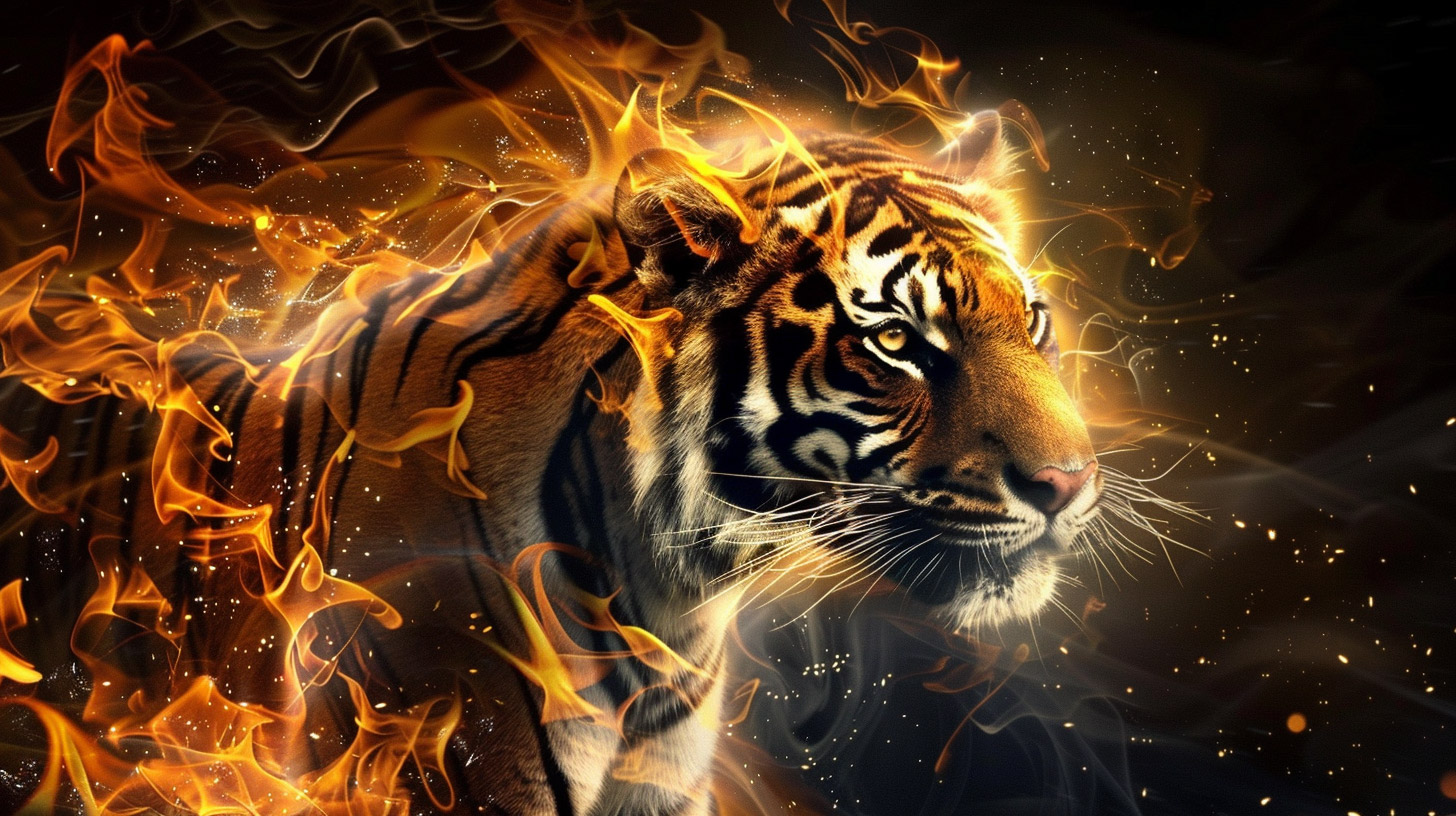 Amazing AI Wallpaper Featuring a Fire Tiger