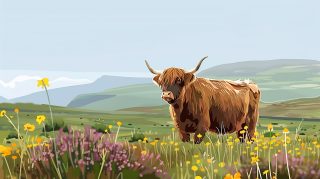 Stunning Cartoon Highland Cattle HD Wallpaper for Desktop