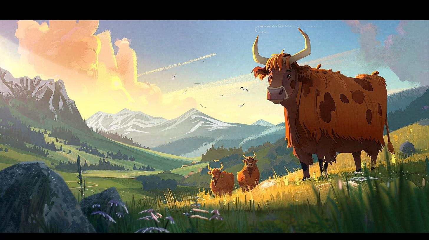 16:9 Cartoon Highland Cattle Free Wallpaper for Your PC