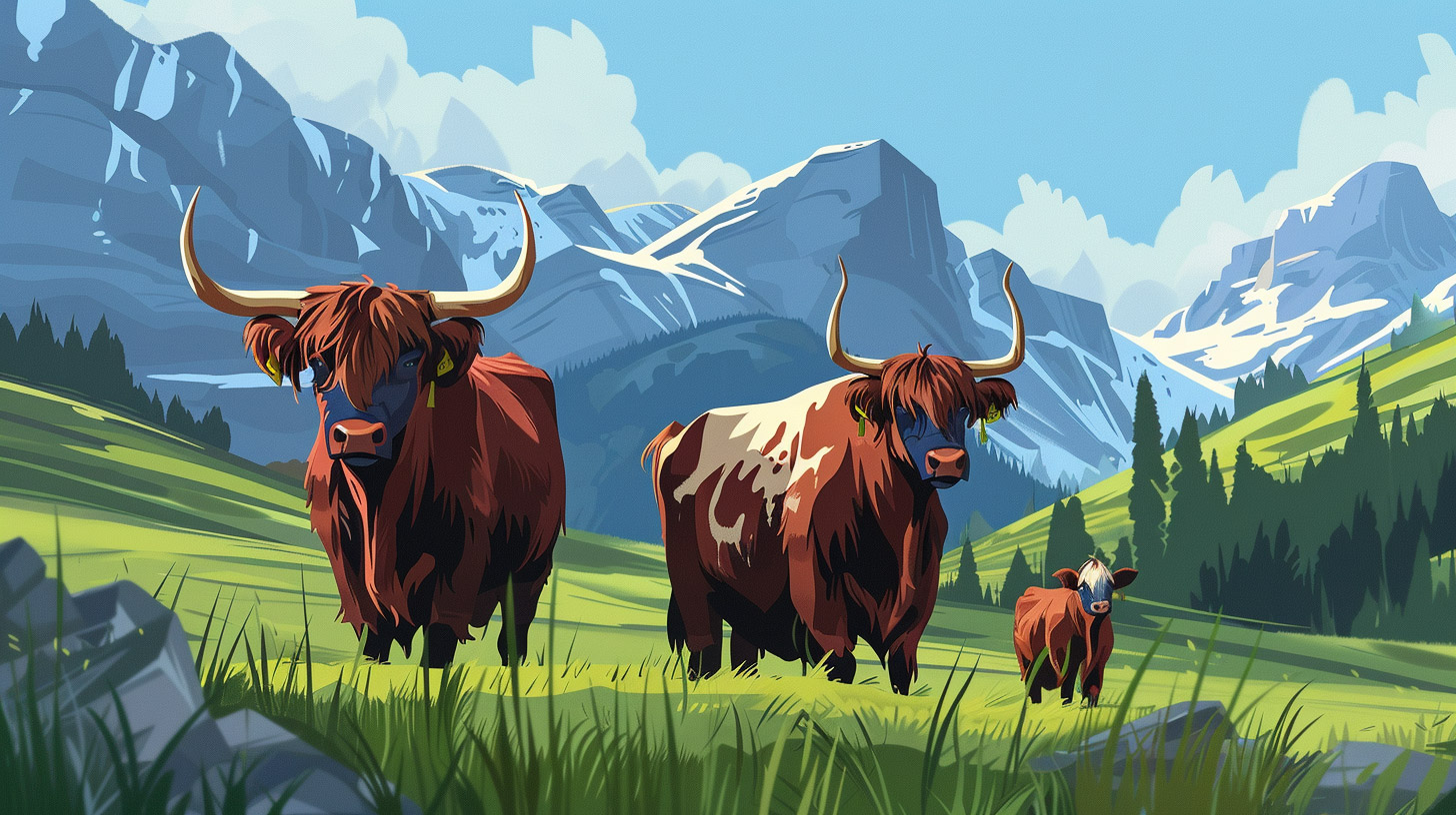 Download High-Quality Cartoon Highland Cattle Backgrounds