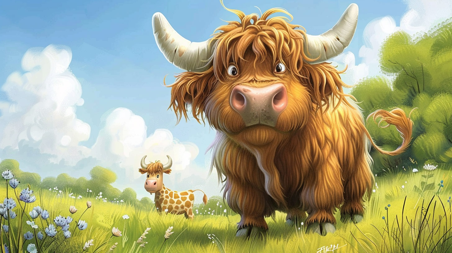 Ultra HD Cartoon Highland Cattle Images in 4K and 8K