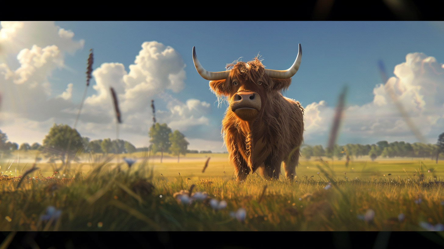 AI-Generated Cartoon Highland Cattle Wallpaper for Your Desktop