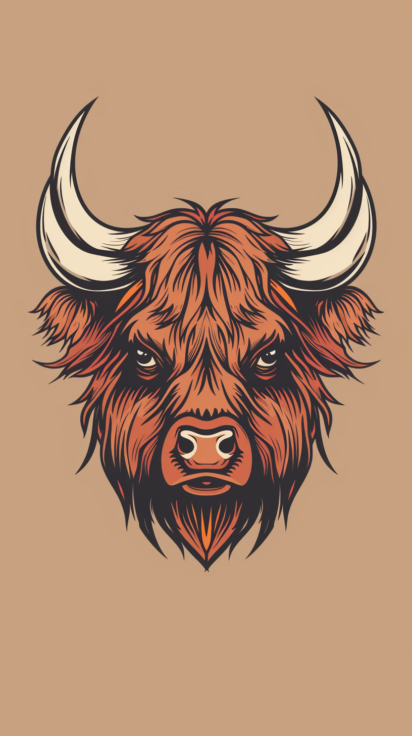 Vibrant Cartoon Highland Cattle Mobile Wallpaper for iPhone