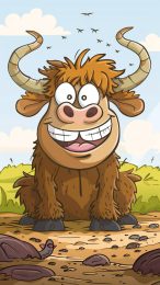 Cartoon Highland Cattle HD Wallpaper for iPhone and Android