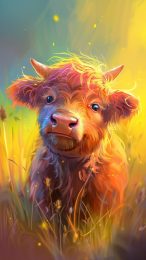 Whimsical Cartoon Highland Cattle Photos for Phone Backgrounds