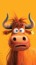 High-Definition Cartoon Highland Cattle Wallpaper for Mobile