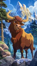 Charming Cartoon Highland Cattle Image for iPhone Background