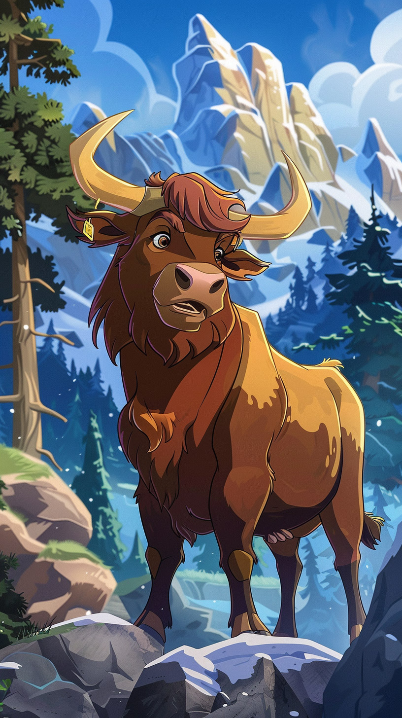 Charming Cartoon Highland Cattle Image for iPhone Background