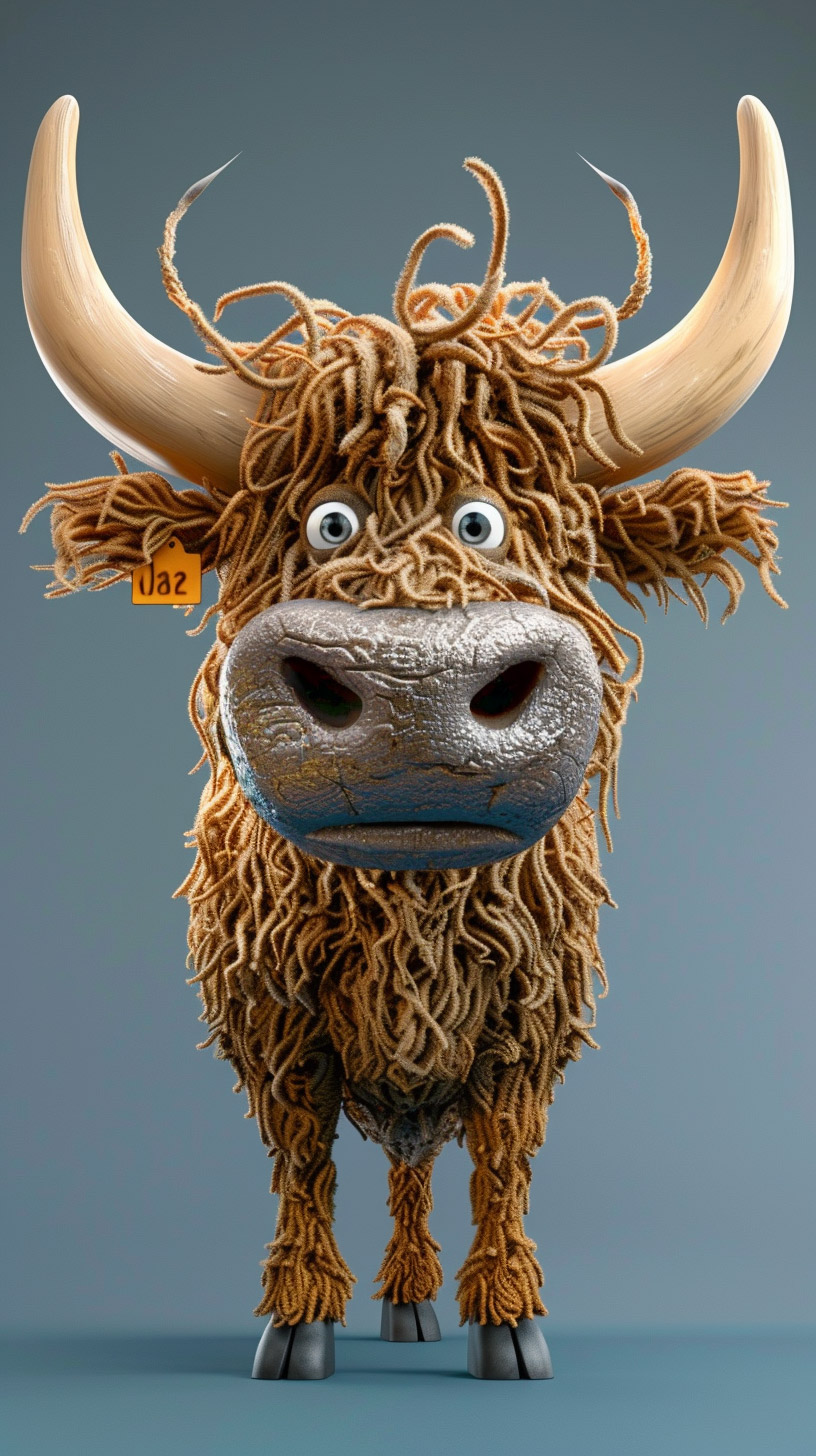 Colorful Cartoon Highland Cattle Digital Wallpaper for Android