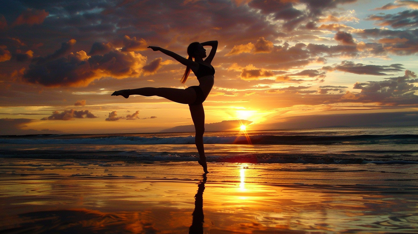 Stunning HD Wallpaper: Gymnastics at Seashore Sunset