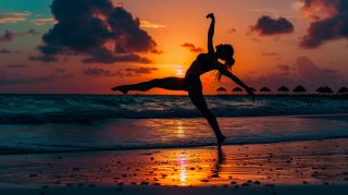 AI Wallpaper: Gymnastics Silhouette Against Ocean Sunset